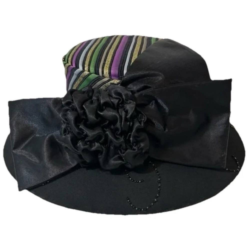 Stella Louise Roy KB Women's Church/Derby Hat Black w/Geeen & Purple Stripes